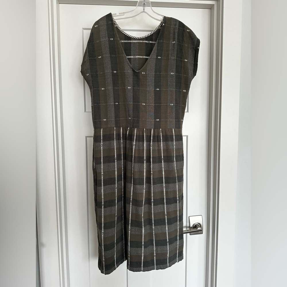 Ace & Jig Olive and Brown Plaid Midi turnaround reversible Dress